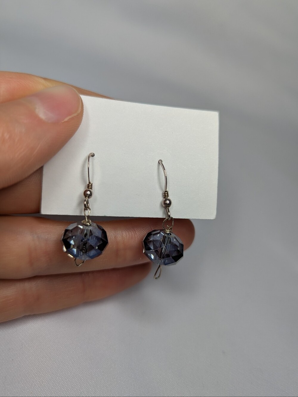 Handmade Sterling Silver Hook Earrings with Smoky Blue Faceted Beads